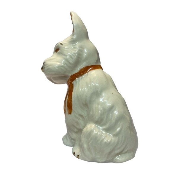 Vintage Scottish Terrier Scottie Dog Figurine Statue Ceramic White Gold 5” Tall - Picture 2 of 9